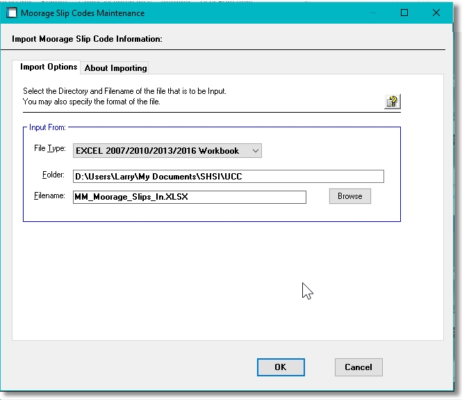 Import File Select Screen